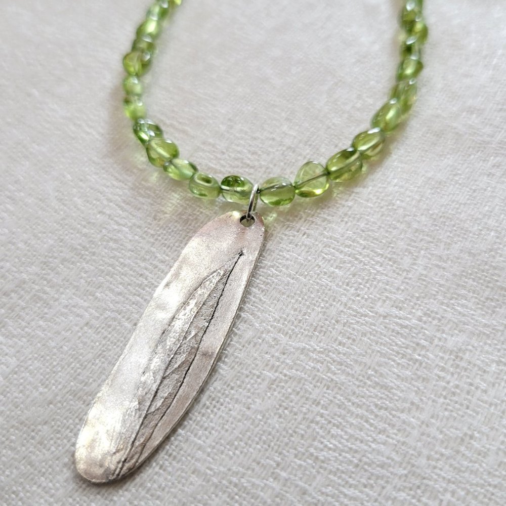 Peridot Nuggets and Willow Leaf Pendant
